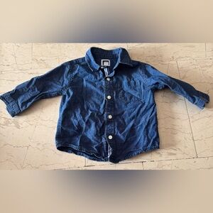 Baby Boy JANIE AND JACK blue White Thin Striped Button Down Shirt Sz 6-12 Month